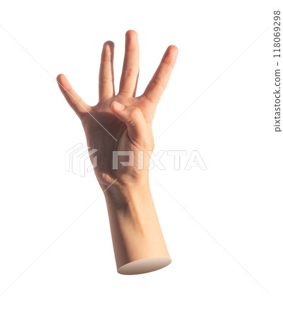 Four, hand gesture, kids sign. isolated on white background.. 118069298