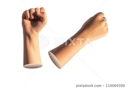 Kid s fist, child hand, clenched fingers. Isolated white background. Empower symbol, strength 118069300