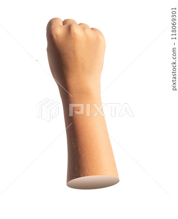 Kids fist, childs hand up, clenched power. Isolated white background 118069301