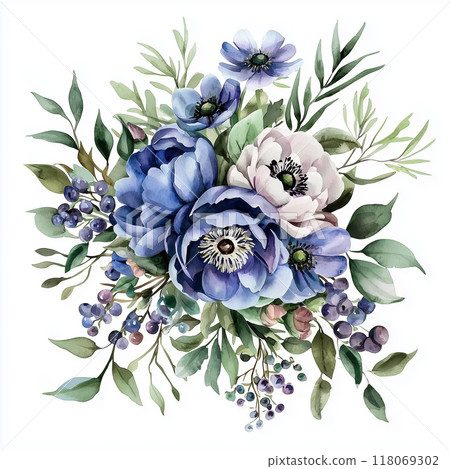 watercolor painted blue flower 118069302