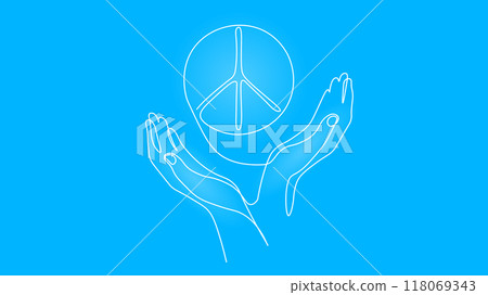 Continuous one single line art peace symbol in hands. No war peace agreement concept. Hand drawn sketch monochrome vector illustration 118069343