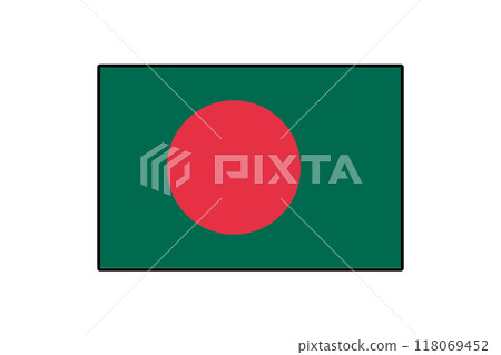 The vibrant green flag features a prominent red circle, symbolizing the struggle for independence. This design reflects the national identity and pride of Bangladesh. 118069452