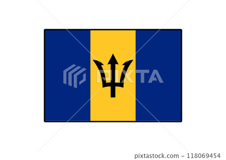 The vector representation features the flag of Barbados, displaying its iconic trident symbol and vibrant colors of blue and gold. It captures the essence of the nation's identity. 118069454
