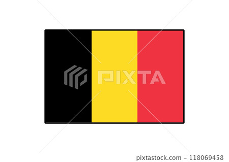 The flag of Belgium features three vertical stripes in black, yellow, and red. It symbolizes national pride and is commonly displayed during celebrations and events. 118069458