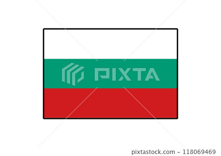 The flag features three horizontal stripes colored white, green, and red, representing Bulgaria's national identity and heritage. It symbolizes unity and the country's historical significance. 118069469
