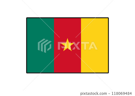 The graphic features the national flag of Cameroon with its distinctive vertical stripes in green, red, and yellow, and a central star, symbolizing unity and independence. 118069484