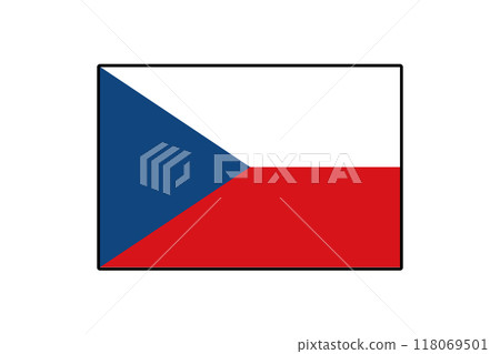 The flag of the Czech Republic displays a combination of blue, white, and red in a geometric design. The colors symbolize Slavic heritage and national pride, representing unity. 118069501