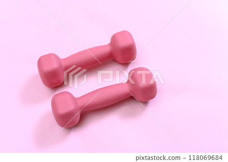 Pink dumbbells, muscle training image, background material, background Pink dumbbells, muscle training image, background material, background 118069684