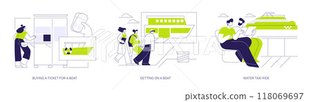Commercial water transportation abstract concept vector illustrations. Commercial water transportation abstract concept vector illustrations. 118069697