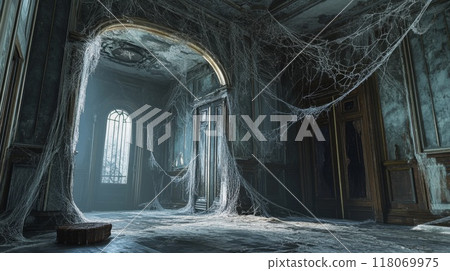 A Sunlit Room in a Decaying Mansion, Covered in Cobwebs 118069975