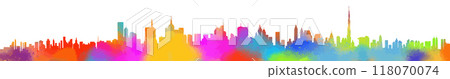 Colored city long panorama. hand drawing. Not AI. Vector illustration Colored city long panorama. hand drawing. Not AI. Vector illustration 118070074