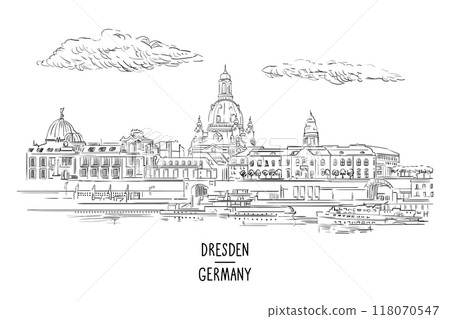 Germany hand drawn landmark Dresden and river vector Germany hand drawn landmark Dresden and river vector 118070547