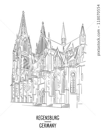 Germany hand drawn landmark Regensburg Cathedral vector 118070554