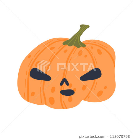 A spooky jack-o-lantern illustration with an angry face, perfect for Halloween decorations, festive designs, and autumn-themed projects 118070798