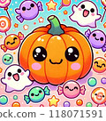 Colorful pumpkins and ghosts 118071591