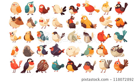 [透明PNG/高解析度] 色彩繽紛、獨特的鳥類人物圖示集 118072892
