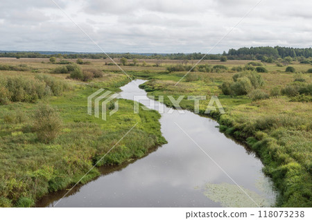 Country landscape, small river in tundra 118073238