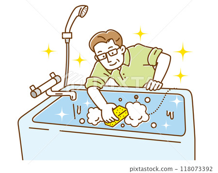 Senior man cleaning the bathtub 118073392