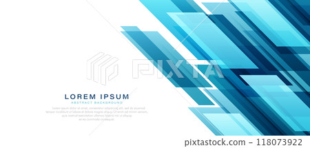 Abstract blue diagonal geometric background. Rectangle shape graphic elements. Technology futuristic concept. Modern banner template design with space for text. Vector illustration 118073922