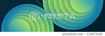 Abstract geometric overlay on dark blue background. Modern blue and green gradient circle shapes. Minimalist style. Suit for wallpaper, header, backdrop, advertising, presentation, banner, cover Abstract geometric overlay on dark blue background. Modern blue and green gradient circle shapes. Minimalist style. Suit for wallpaper, header, backdrop, advertising, presentation, banner, cover 118073930