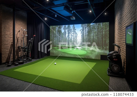 modern indoor golf simulator club interior design professional photography modern indoor golf simulator club interior design professional photography 118074433