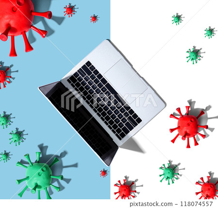 Laptop computer with epidemic influenza concept 118074557