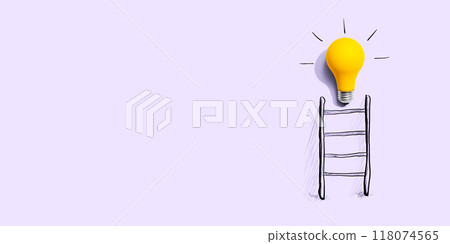 Yellow light bulb at the top of the ladder Yellow light bulb at the top of the ladder 118074565