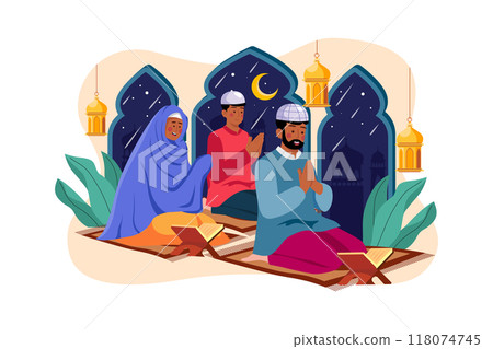 Eid Al-adha Illustration concept. Flat illustration isolated on white background Eid Al-adha Illustration concept. Flat illustration isolated on white background 118074745