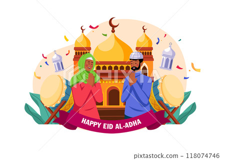 Eid Al-adha Illustration concept. Flat illustration isolated on white background Eid Al-adha Illustration concept. Flat illustration isolated on white background 118074746