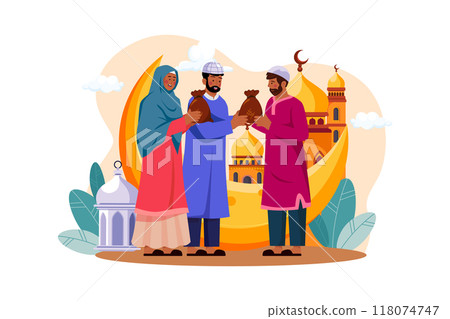 Eid Al-adha Illustration concept. Flat illustration isolated on white background Eid Al-adha Illustration concept. Flat illustration isolated on white background 118074747