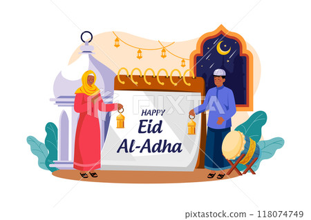 Eid Al-adha Illustration concept. Flat illustration isolated on white background Eid Al-adha Illustration concept. Flat illustration isolated on white background 118074749