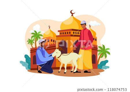 Eid Al-adha Illustration concept. Flat illustration isolated on white background Eid Al-adha Illustration concept. Flat illustration isolated on white background 118074753