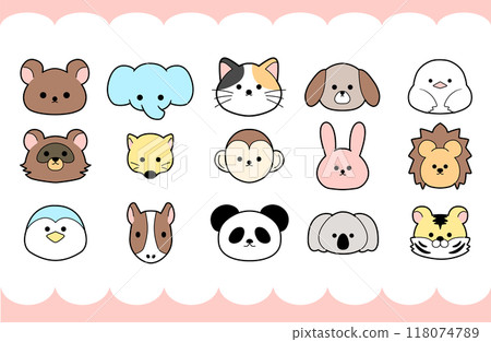 各種動物的簡單臉孔插畫 各種動物的簡單臉孔插畫 118074789