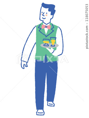 Waiter carrying drinks in a restaurant_color 118075053