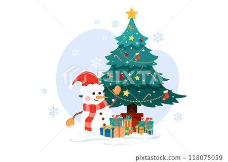 Christmas tree with snowman 118075059