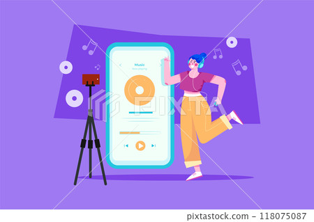 Women streaming music play online Women streaming music play online 118075087