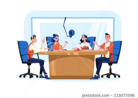 People recording conference podcast 118075096