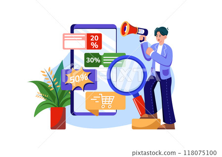 Man searching discount on online store 118075100