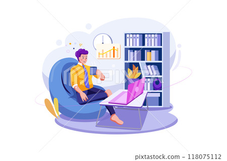 Businessman working on a bean bag Illustration concept. Flat illustration isolated on white background 118075112