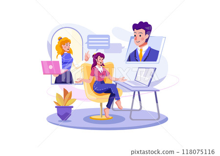 Online meeting Illustration concept. Flat illustration isolated on white background Online meeting Illustration concept. Flat illustration isolated on white background 118075116