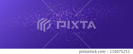 Purple glowing dotted texture. Abstract dot grid wallpaper. Curved halftone pattern background. Violet backdrop for technology, business, science, healthcare, medicine, presentation design. Vector Purple glowing dotted texture. Abstract dot grid wallpaper. Curved halftone pattern background. Violet backdrop for technology, business, science, healthcare, medicine, presentation design. Vector 118075251