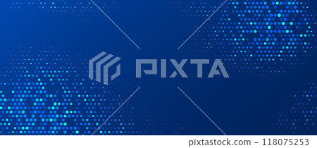 Glow blue hexagon texture. Abstract hexagonal grid gradient background. Navy honeycomb pattern backdrop. Universal business, science, healthcare, medicine, technology, presentation wallpaper. Vector 118075253