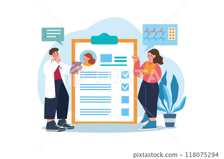 Doctor verifying patient medical report 118075294