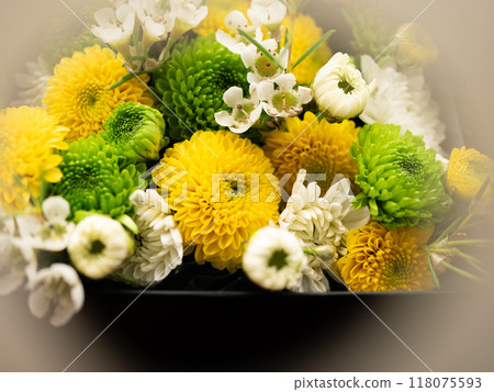 Spray mums and wax flowers box arrangement [Flower arrangement] 118075593