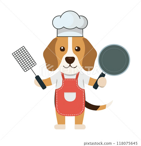 Beagle 4 of a chef holding a frying pan and spatula / Material for flyers and posters 118075645