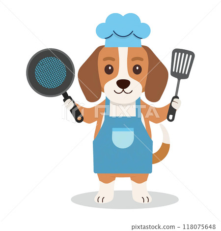 Beagle 2, a chef holding a frying pan and a spatula / Material for flyers and posters 118075648