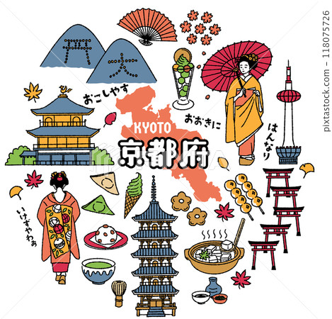 與京都府有關的簡單可愛的插圖集（彩色） 118075726