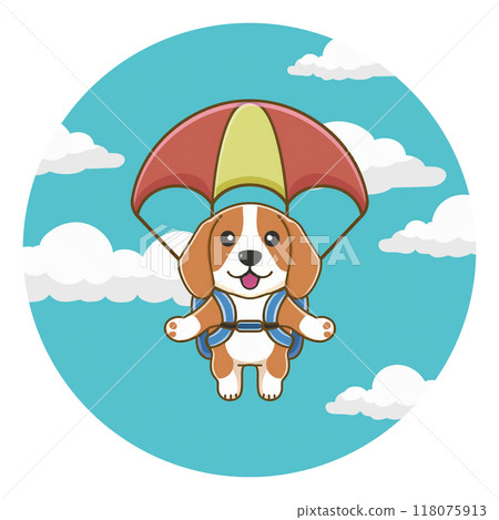 小獵犬乘坐降落傘在天空中飛行 1 / 傳單和海報材料 小獵犬乘坐降落傘在天空中飛行 1 / 傳單和海報材料 118075913