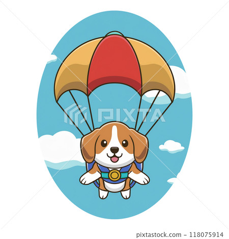 小獵犬2號乘坐降落傘在空中飛行/傳單和海報材料 118075914