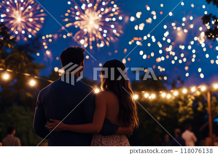 照片 9 一對夫婦仰望煙火 - AI 生成圖像 118076138